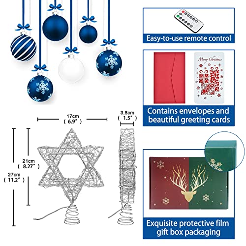 Bestpty 11 Inch Christmas Tree Star Topper 3Aa Battery Powered Christmas Tree Topper Lighted, Silver Iron Christmas Tree Star Topper, 20Led Lights, With Remote For Christmas, Party & Home(Blue Light) #TOP1