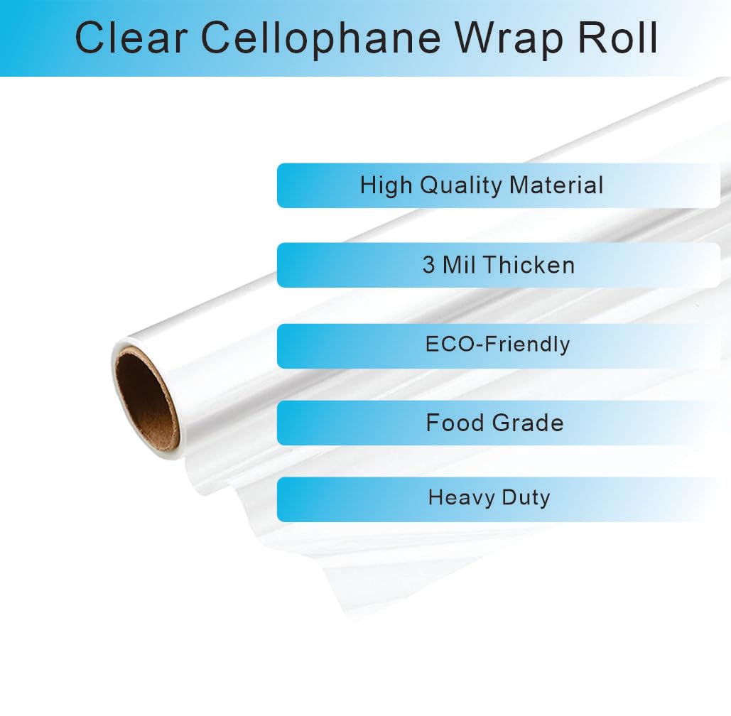 Rouleau Cellophane Transparent 80 Cm X 30 M – Emballage Cadeaux, Paniers, Biscuits, Pâques & Anniversaire