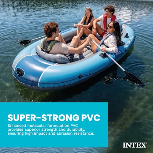 INTEX 66324EP Excursion 4 Inflatable Boat Set: Includes Deluxe 54in Aluminum Oars and High-Output Pump – Adjustable Seats with Backrest – Fishing Rod Holders – 4-Person – 1100lb Weight Capacity - Image 5