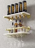 WAKI HOME Industrial Wall Mounted Wine Rack, Wine Bottle Stemware Glass Rack, Floating Wood Shelf Pi