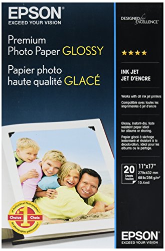 Papier photo brillant Epson Premium 11x17 pouces pour impressions grand format (20 feuilles)