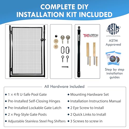 All Safe Pool Fence Door Gate Kit - 4-Foot Black Self-Closing Pool Gate for Decks, Lockable & Easy DIY Installation - Safety Swimming Pool Gate for Kids & Inground Pool Fencing, Durable U-Safe Frame - Thumbnail 7