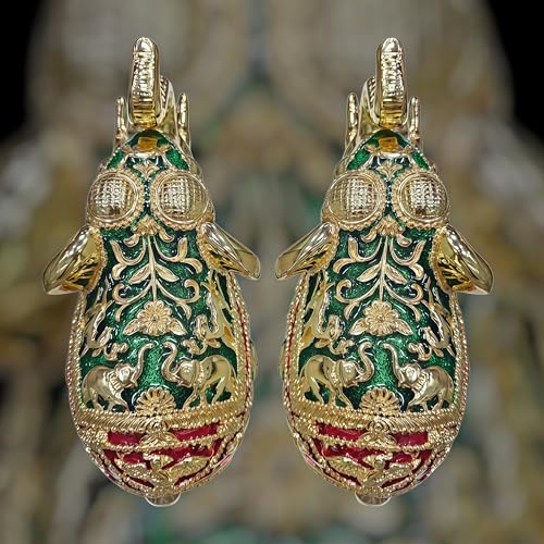 Image of Elephant Idol Gold Plated Gajantlaxmi Showpiece Figurine Vastu Lucky Decorative Showpiece Items for Home Living Room Office Desktop & Gifting Table Article,Animal 2 pcs Jumbo Size (8 Inch)
