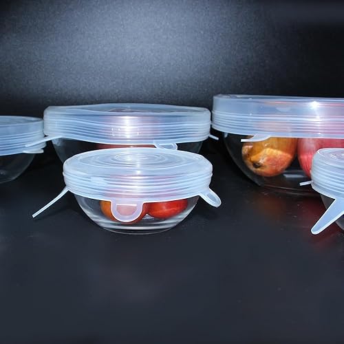 Miniatura 3 de Tapas elásticas de silicona, paquete de 4 tapas de silicona, cubiertas reutilizables para tazas, cuencos y platos, flexibles, redondas, color blanco