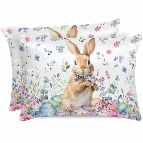 Bunny Easter Satin Pillowcase for Hair and Skin with Zipper,
