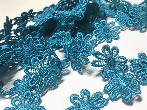 お花のレース 3M レース リボン ケミカルレース モチーフ ハンドメイド リメイク 布 生地 ハギレ (ターコイズブルー)