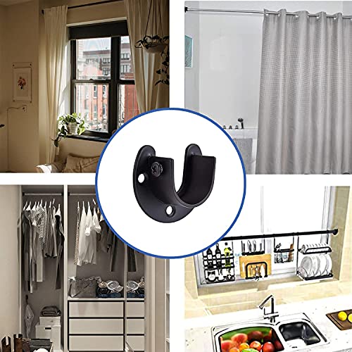 Stainless Steel Closet Rod Bracket, 1-1/4 Inch Diameter Closet Rod Holder 2 Pcs, Heavy Duty Curtain Rod Holder, Black Closet Rod Support With Screws #TOP3