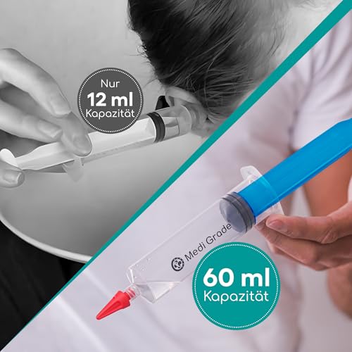 Ohrenschmalz Entferner Set – Ohrenreiniger für Zuhause von Medi Grade mit 3 x Sanften Quad-Stream – Ohrreiniger für Erwachsene – 60 ml Ohrenspritze, Spitzen - Ohrreiniger