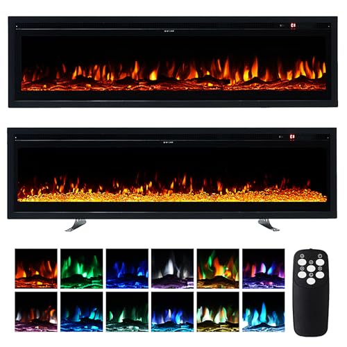 INMOZATA 127cm/50 Zoll Elektrokamin mit Heizung 900W&1800W, 3-in-1 Elektrischer Kamin Stand/Wand/Einbaukamin mit 3D-Flammeneffekt, 12 Flammenfarben, Heizfunktion, Thermostat, Timer, Fernbedienung