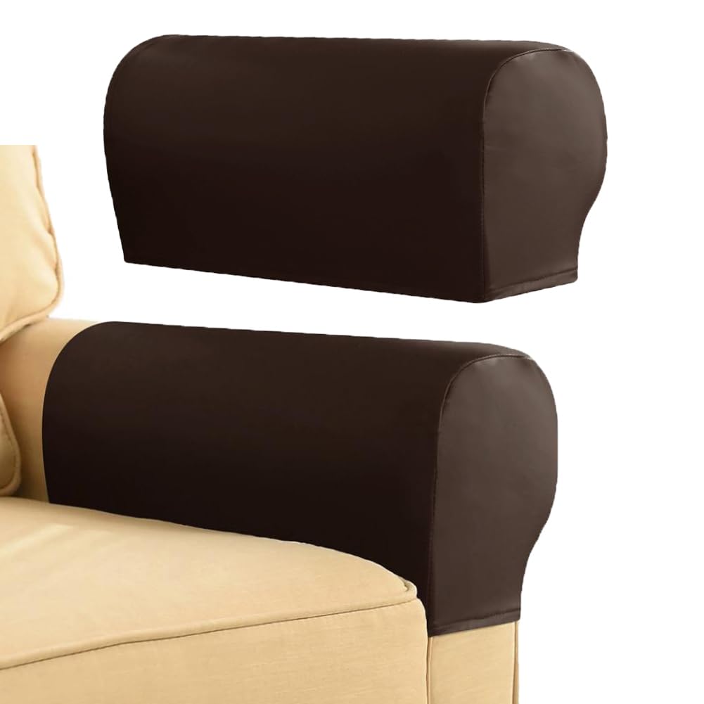 Chaexii Soft PU Leather Armrest Cover, Scratch Resistant Arm Caps, Waterproof Furniture Armrest Protector for Armchair Couch Recliner, Pack of 2 (Dark brown)