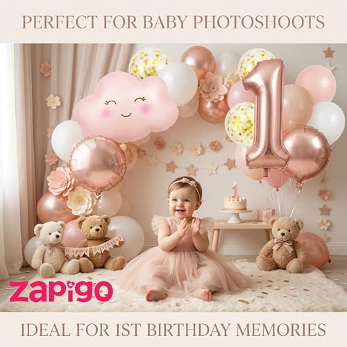 Image of Balloonistics 1St Birthday Pink Cloud Theme Happy Birthday Balloon Bouquet Pack Of 5