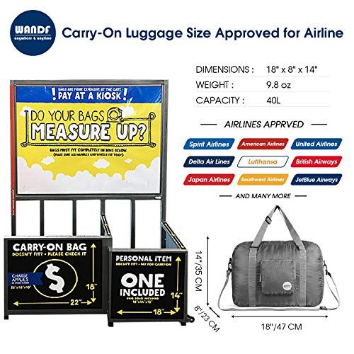 Wandf Foldable Travel Duffel Bag Luggage Sports Gym Water Resistant Nylon, Grey