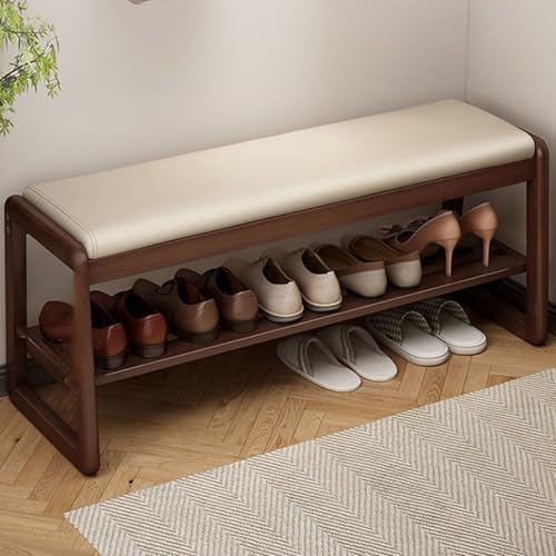Banc de rangement en bois massif pour s'asseoir confortablement et ranger ses chaussures