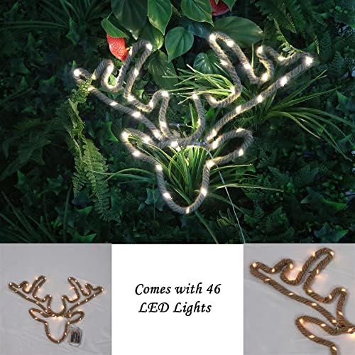 SHATCHI Christmas Stag Reindeer Head Silhouette LED Hemp Rope Lights Xmas Decoration Battery Operated Holiday Garden Home Wall Room Hanging Décor