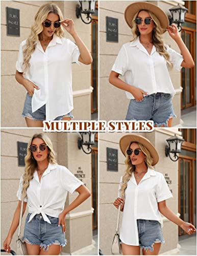 HOTOUCH Button Down Shirt Women Cotton Short Sleeve Blouses V Neck Collared Button Up Summer Beach Tops2