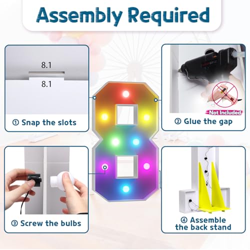 Image of Imprsv Colorful 3FT Marquee Numbers 8, 18 Colors Large Light up Numbers | RGB with Remote, Birthday Party Decorations Anniversary Wedding Decorations Assembly Required 21 Pcs Accessory Set