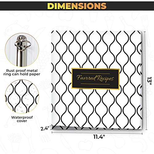 Primis3 11.4 X 11.8 X 2.28 Inch 3 Ring Recipe Binder Kit - Recipe Organizer Binder With 30 Recipe Cards, 30 Recipe Page Protectors, 6 Category Tab Dividers (Wave) #TOP1
