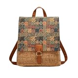 CORIOS Mochila Bohemia Mujer Morral Backpack Bolso Mochilas con Estampado Étnico Bolso de Mano de Hombro de Corcho Natural Bolsas de Escuela Daypack Retro Mochilas para Trabajo Viajes Verde Oliva