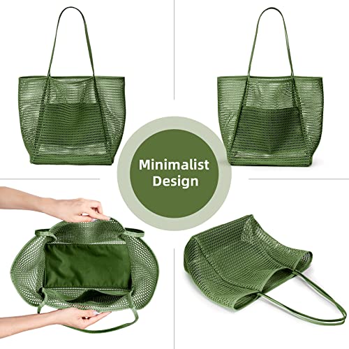 KALIDI Mesh Tote Bag,23L Beach Bag Extra Large Tote Bags for Women with Zip Pocket Shoulder Bag Summer Beach Bags Reusable Shopping Bag for Picnic Holiday Travel Grocery - Image 2