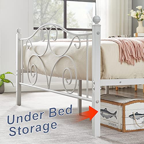 Vecelo Full Size Metal Bed Frame With Headboard And Footboard, Heavy Duty Steel Slat Support, Platform Mattress Foundation, No Box Spring Needed, Easy Assembly, White #TOP5