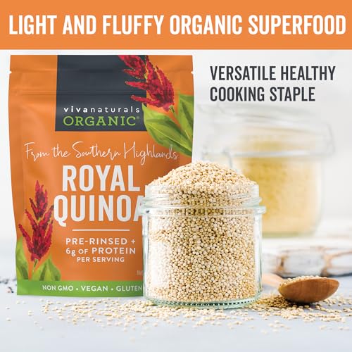 Image of Viva Naturals Organic Quinoa,24 oz (1.5 lb)-Gluten Free and Vegan Complete Plant Protein,Easy to Use Source of Fiber and Iron,USDA Organic and Pre Washed,Non-GMO Whole Grain Rice and Pasta Substitute