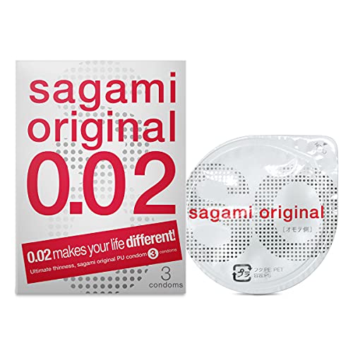Sagami Preservativos de poliuretano originales 0.02, superdelgados, superfuertes, sin látex (paquete de 3)
