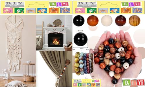 Image of DIY Crafts 1500, 500+ Pcs with 1 Roll Crystal Elastic Line Combo Wooden Natural Wood Beads for Crafts Round Loose Spacer Bead DIY Jewelry Craft Making6 Sizes (4mm / 6 mm / 8 mm / 10 mm) (1500)