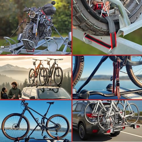 RUNAFLAMA – Pasy Transportowe 1 m 500 kg, Pasy Mocujące z Klamrą z Ochroną Antyrysową, do Motocykla, Roweru, Kół i Przyczepy, Zabezpieczenie Ładunku, EN 12195-2, 4 Pasy 1 m + Torba