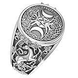 925 Sterling Silver Triple Moon Ring with Pentagram Star Tree Pagan Jewelry Size 6-15