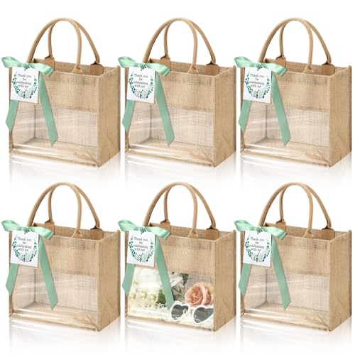 Breathffy 6 Pack Wedding Burlap Tote Bachelorette Gift Bags with