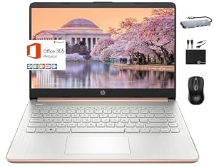 HP 2024 Premium 14 Zoll Micro-Edge Portable Laptop Student Business, Intel Quad-Core N4120, 8GB RAM, 256GB (128GB eMMC+ 128GB Karte), WLAN, Windows 11S + 1 Jahr Office 365, MarxsolAccessory Roségold