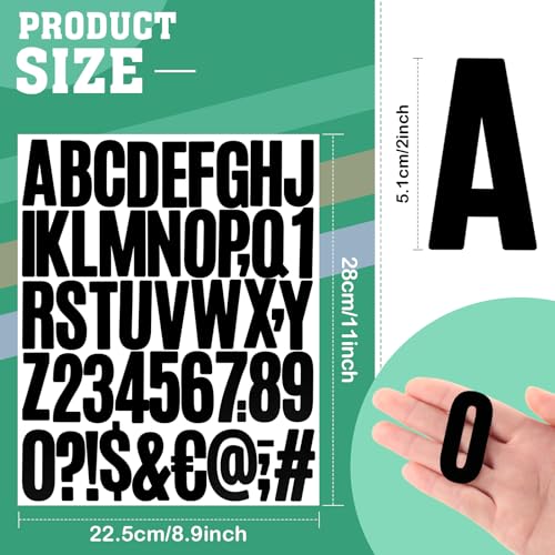 Image of Qilery 32 Sheets 2 Inch Letter and Number Stickers Self Adhesive Vinyl Letters Alphabet Stickers Big Font Letters Number Tags for School Classroom Home Mailbox Decor (Black)