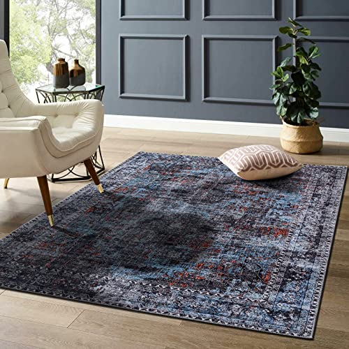 TALETA Teppich Wohnzimmer, Teppich waschbar rutschfest, Bunte Teppiche mit Blumenmuster für...