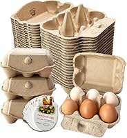 Egoaugx Paper Pulp Egg Cartons, 6-Egg Capacity, Half Dozen, White and Natural Wood Colour, Farm Fresh Chicken Eggs, Pack of 50 (Natural)