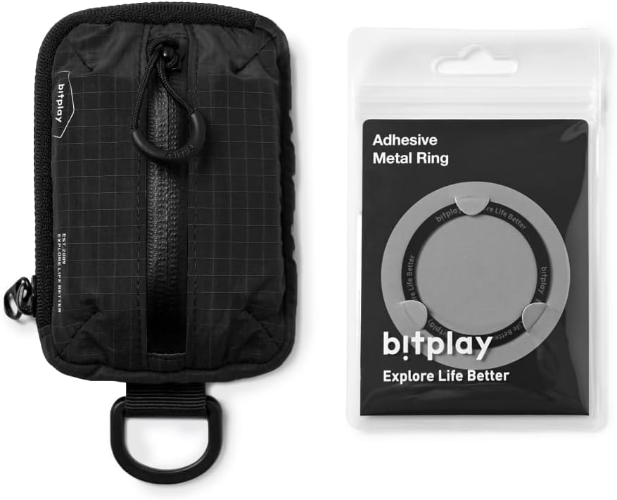 bitplay Magnetic Mini Pouch with Metal Ring Sticker, Phone Wallet Compatible for MagSafe, Black