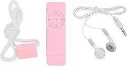 MP3 Player, Music Player portátil com fone de ouvido e cordão, som sem perdas, suporte até 64 GB, pequeno mp3 player para viagens esportivas (Rosa)