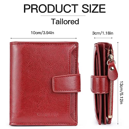 Wallets for Women Leather RFID Blocking Small Bifold Zipper Pocket Wallet Card Case Purse with ID Window… (Red)3