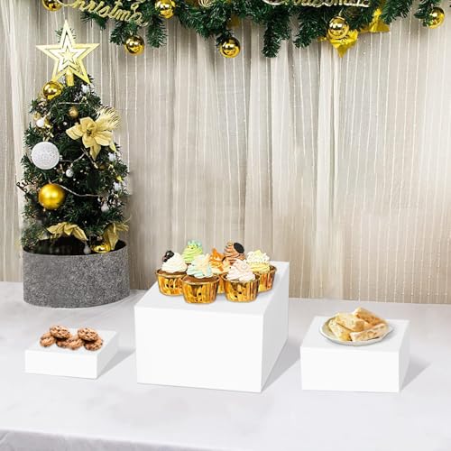 Elevadores de buffet Gowing blancos para mesa de postres 6