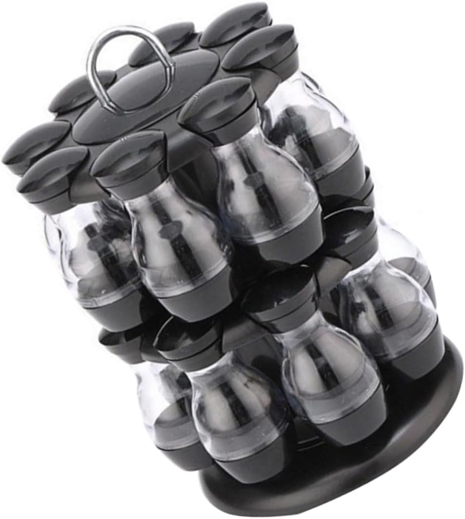 ABOOFAN 16Pcs Seasoning Bottle with Rack Rotating Spice Organizer for Kitchen Includes Spice for Salt Pepper and Sugar and Convenient Design for Home Cooking