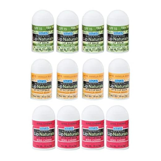 Lip Naturals® | Assorted Mini Lip Balm with Sunscreen (SPF-15) | Made in USA | 12-Count Mini Lip Balm Pack with Bing Cherry, Tea Tree Mint, and Vanilla Bean Flavors (0.10oz/3g Each)