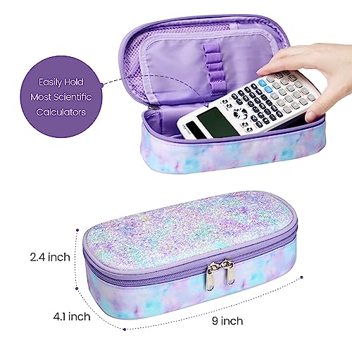 Image of Cambond Pencil Case for Girls - School Pencil Pouch Kids, Glitter Purple | Cute Pencil Case for Kids With Name Card and Slot, Girls Aesthetic Shool Supplies for Staionary, Water-Resistent Pen Bag