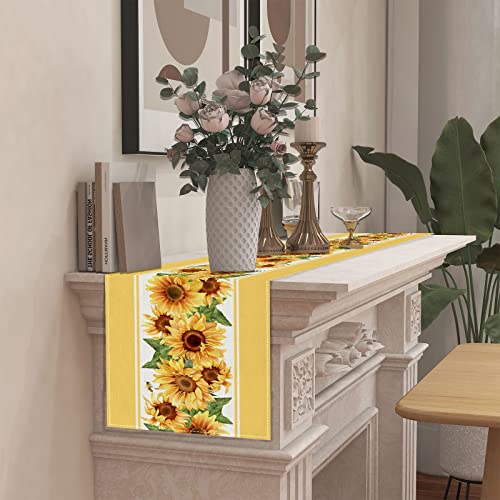 Rvsticty Linen Watercolor Sunflower Table Runner Spring Flower Tablecloth Spring Farmhouse Sunflower Decorations And Supplies For Home Kitchen Table-13×72'' #TOP3