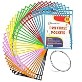Pocket Pro 33 Pack Reusable Dry Erase Pockets,Oversized Plastic Sleeves for Paper-10'' x 14'' Shop Ticket Holders,Teacher Supplies for Classroom, Clear Plastic Sheet Protectors, Classroom Must Haves