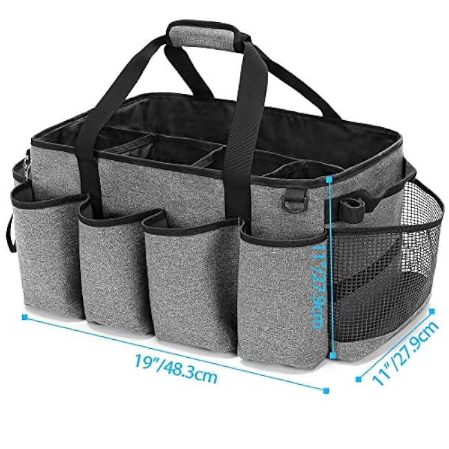 Extra-Large Cleaning Caddy, Organizer with Handles for Cleaning Tools & Products Storage, Large Capacity Tote Bag for Car, Home & Housekeeping Work, Gray