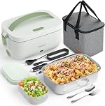 YISSVIC Scaldavivande Elettrico Portatile con 9,9L Borse isolate Scaldavivande Acciaio Inox Rimovibile Portapranzo Termico Elettrico 12V/24V/220V Verde