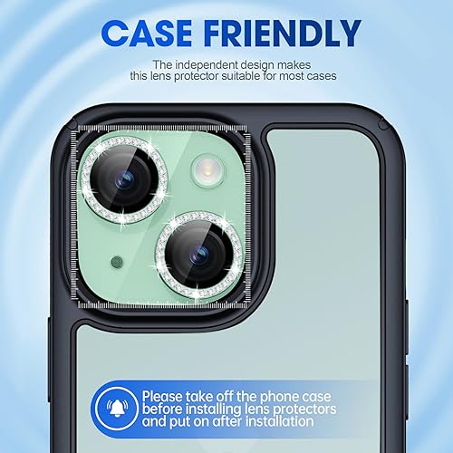 Image of Tempered Glass Camera Lens Protector Compatible For Iphone 15 /15 Plus Bling,Individual Metal Diamond Ring 9H Hardness Scratchproof Protector,Stylish Accessories,Case Friendly(Green Diamond)