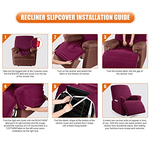 Image of VANSOFY Recliner Chair Cover, 3-Pieces Stretch Recliner Covers for Recliner Chair Soft Reclining Chair Slipcover Furniture Protector for Dogs Cats(Burgundy)