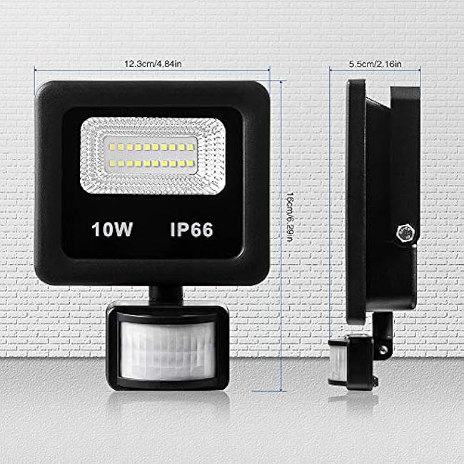 Motion Sensor Flood Light 10W Security Light 6500K Daylight White