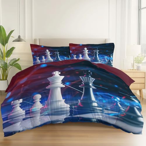 Generico Juego de Funda Nórdica Microfibra Extra Suave,Geometría Tablero De Ajedrez 3 Piezas Funda Nórdica para Edredón 150 x 220 cm + Funda de Almohada 50x75cm con Cremallera, Burdeos Cama 90