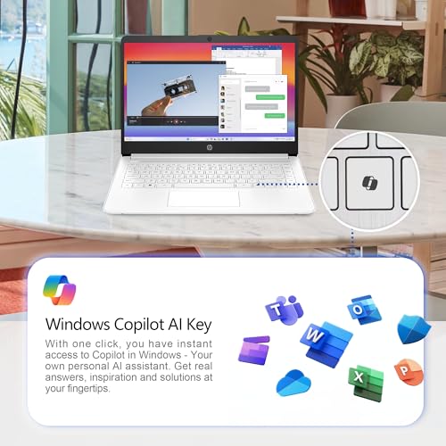 Image of HP 14 inch Laptop . Microsoft 365 Included . 576GB Storage (64GB + 512GB SD) . 4GB RAM . HD Display . 12-Hour Battery . WiFi . Bluetooth . Windows 11 White